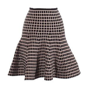 🌺 Lapis Fit & Flare Grid Print Stretchy Knit Black & Tan Skirt Size S NWT